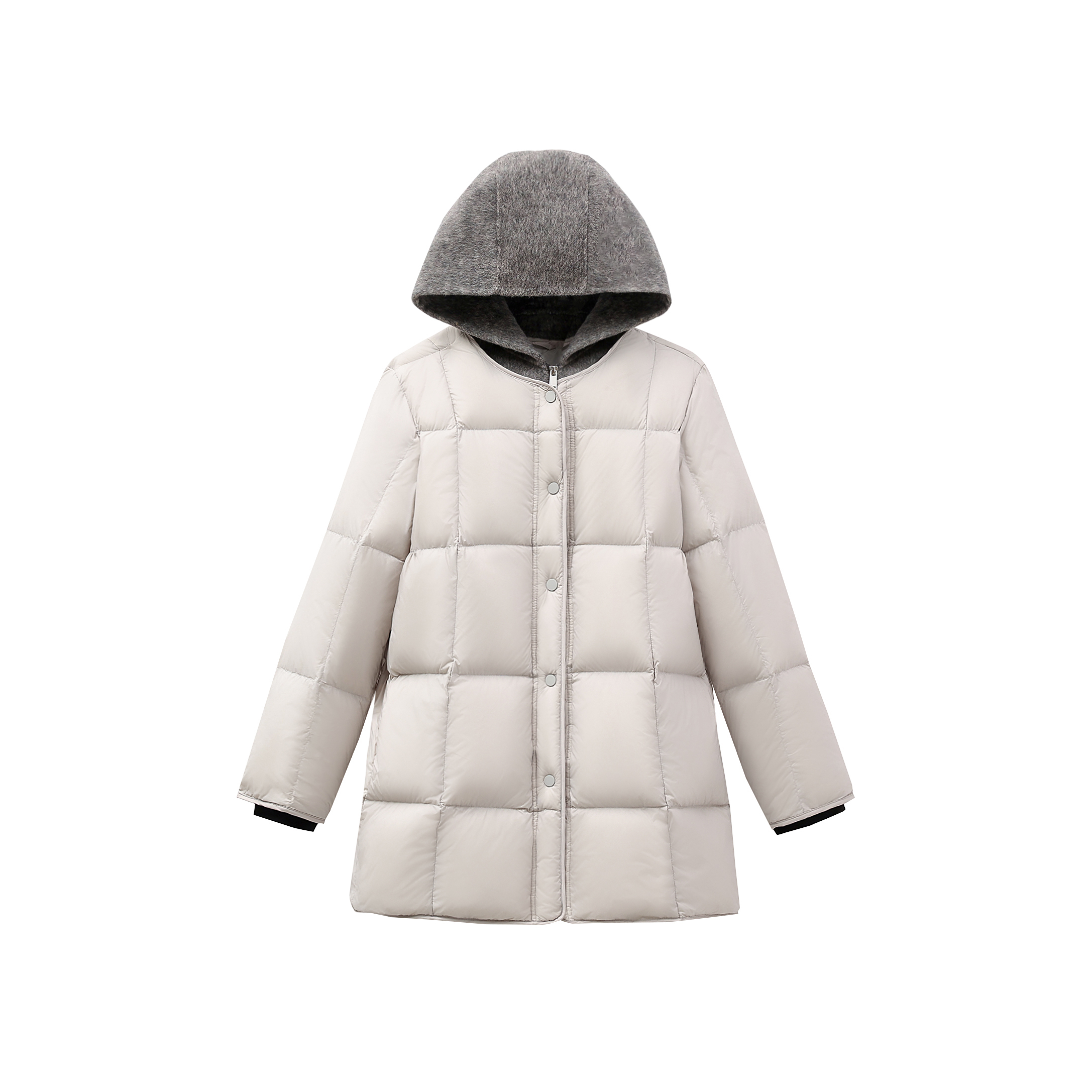 HISHIYU 韩系简约设计款可脱卸拼接帽白鹅绒羽绒服 710