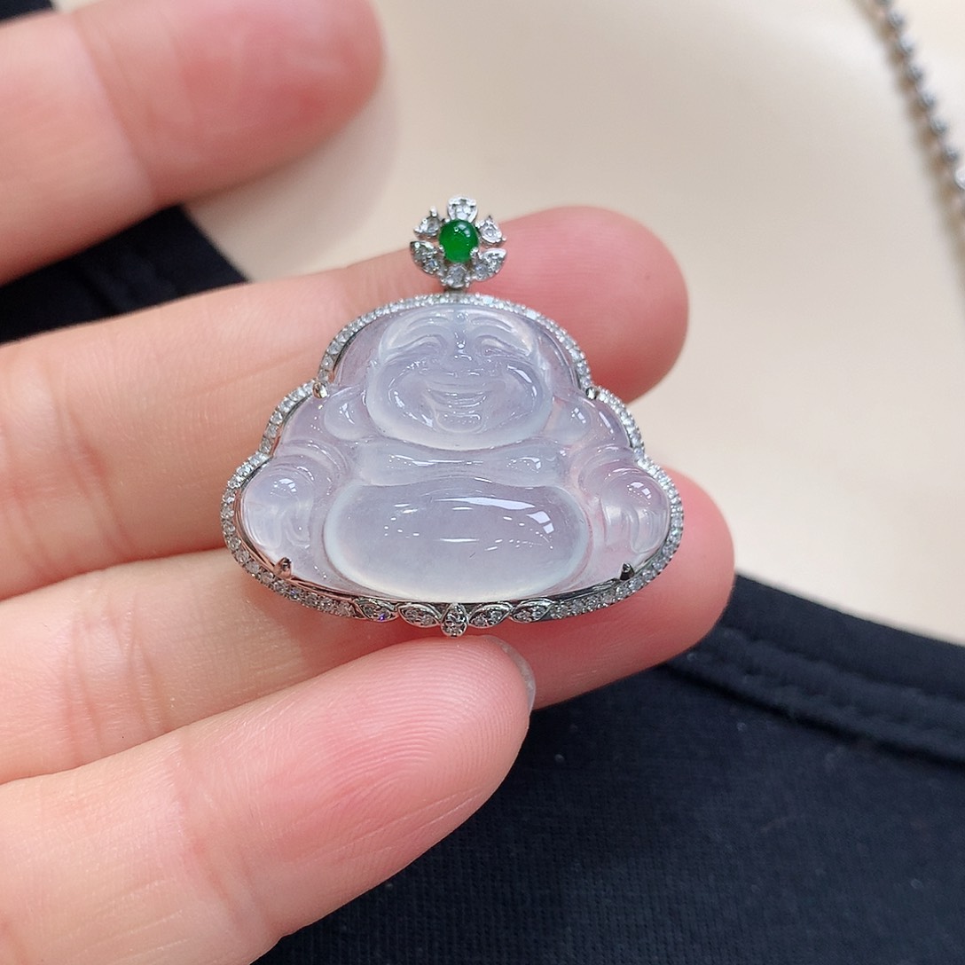 翡翠颈饰18K金镶嵌佛公