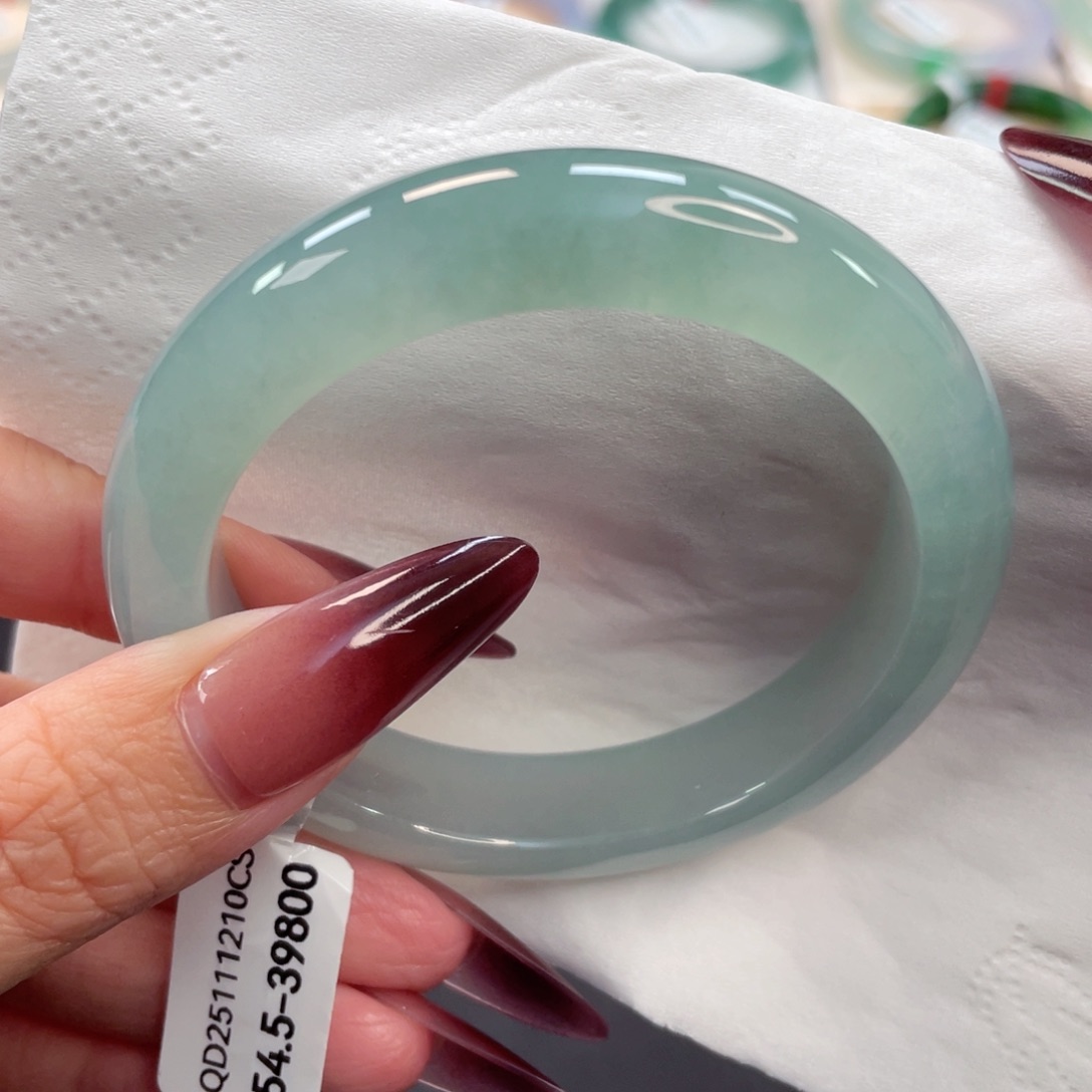 未镶嵌手镯翡翠19号54.5冰胶起光湖水蓝