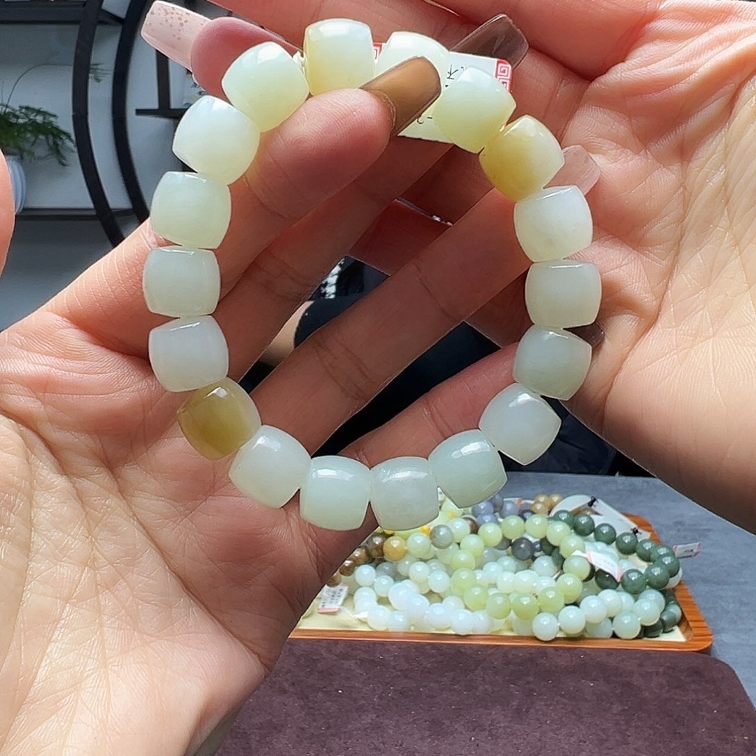 和田玉未镶嵌手链12金山糖白