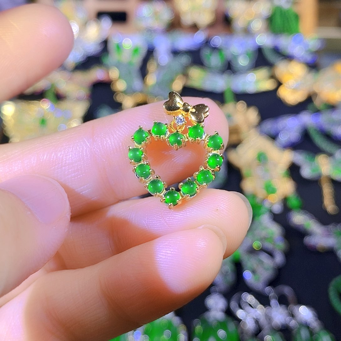 吊坠(不含链)银S925镶嵌翡翠