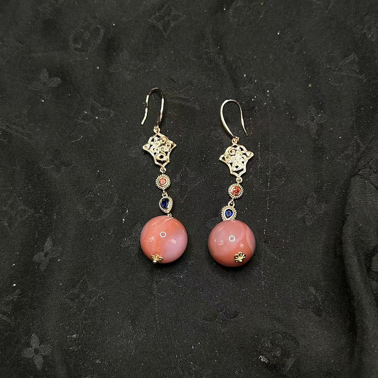 【玉合缘】天然大单株盐源玛瑙925银镶嵌耳饰 5104