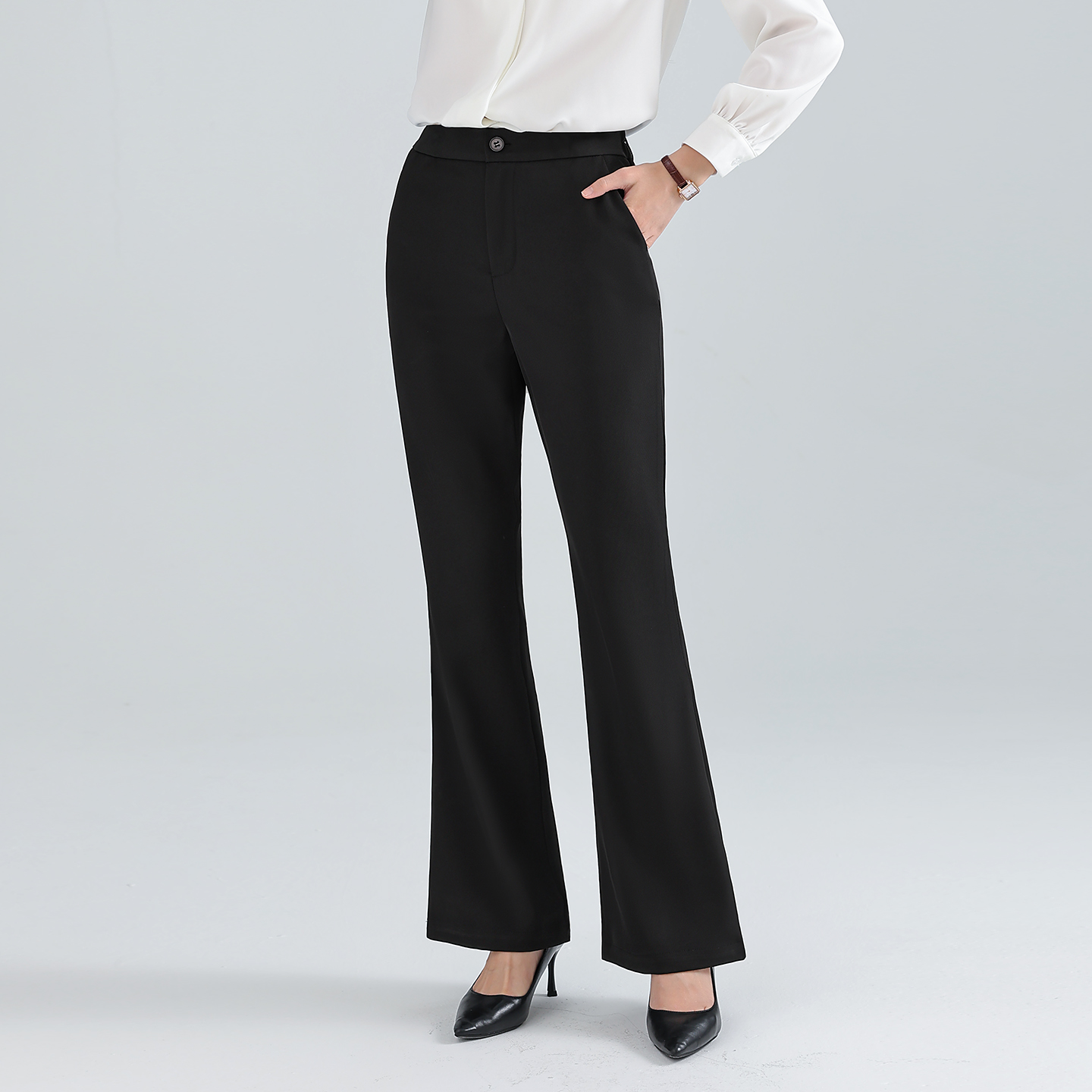 黑色微喇西装裤子女士面试职业正装通勤休闲直筒显瘦上班喇叭长裤
