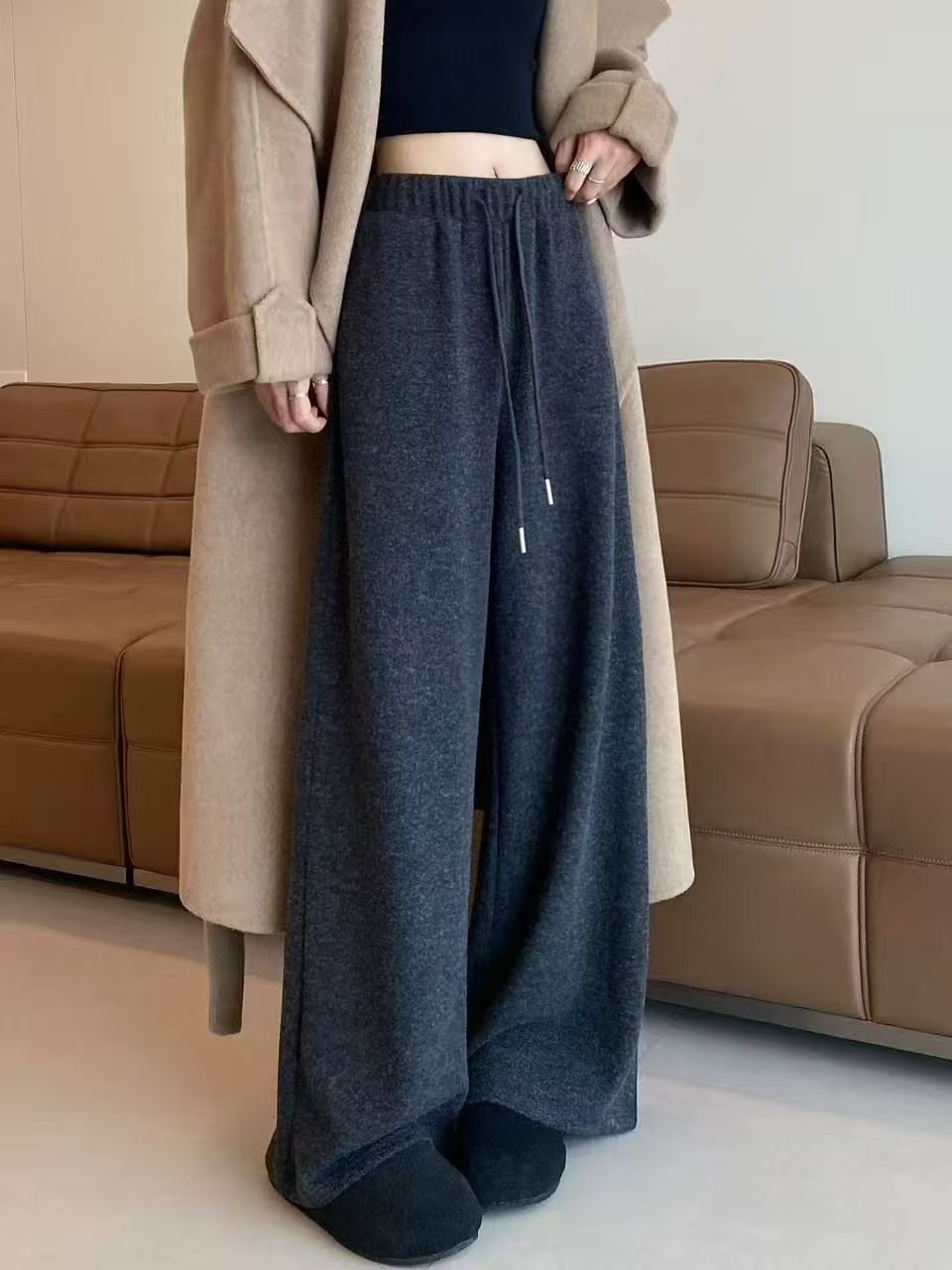 秋冬休闲裤宽松百搭慵懒风休闲加厚加绒阔腿裤
