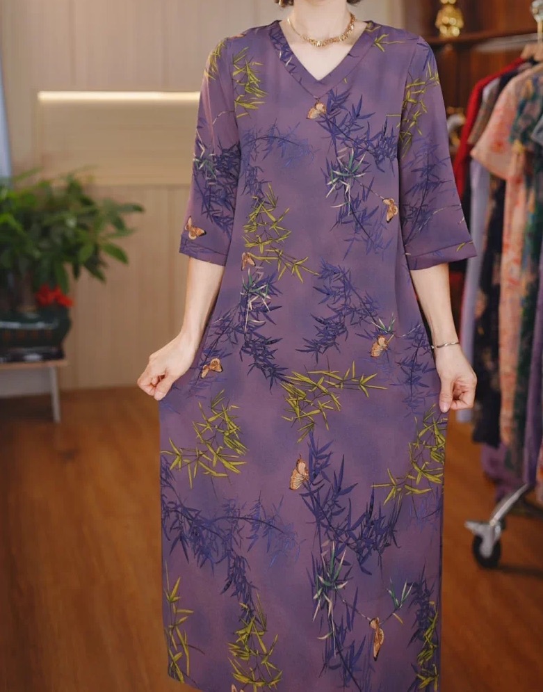 138中式复古优雅花色气质旗袍裙