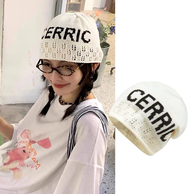 25S 韩国博主同款cerric薄款镂空甜酷针织毛线帽包头帽子冷帽