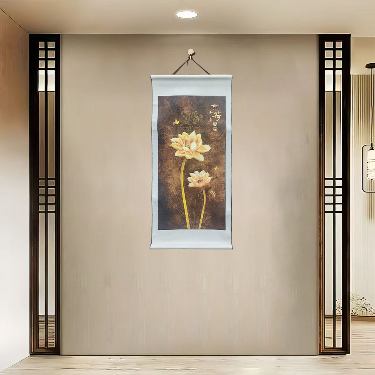 {40-503金荷}净尺寸40x85cm现代简约挂轴装饰画办公室家居装饰画