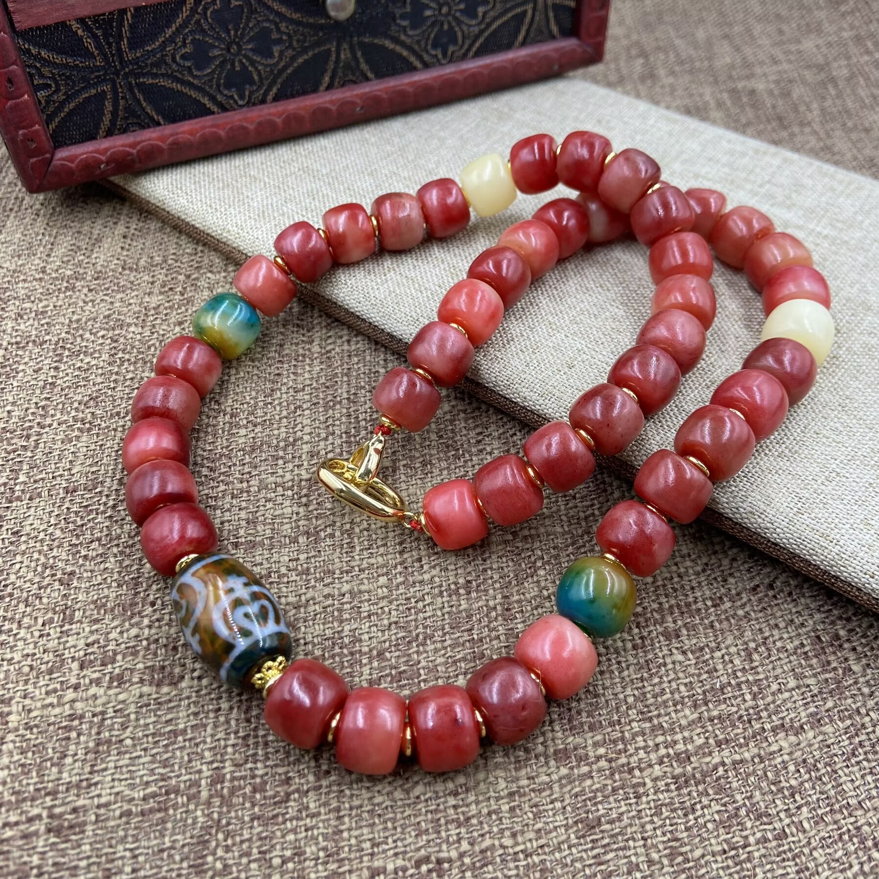 非金属珐琅项链 6142  红色精品圆柱珠珠项链