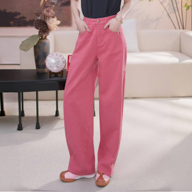 EP雅莹2025新款女装 多巴胺粉色棉质高腰显瘦直筒牛仔裤J620A