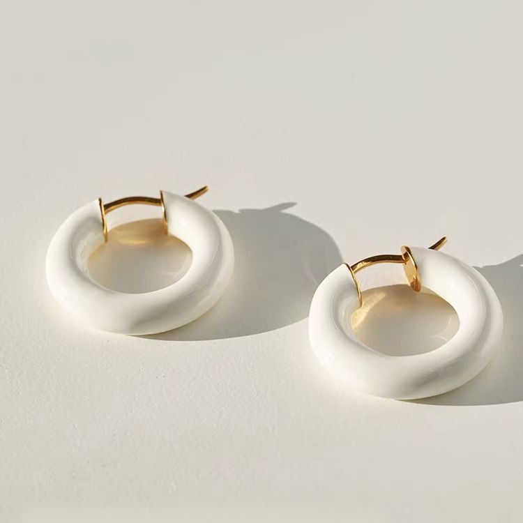 铜合金珐琅耳饰 复古黑釉珐琅耳环女925纯银耳钉时尚百搭耳圈耳饰