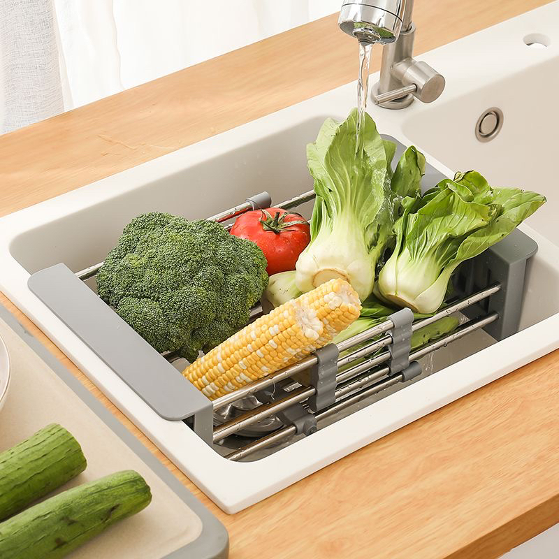 厨房水槽沥水篮可伸缩沥水架304不锈钢水池洗菜盆餐盘沥干滤水篮