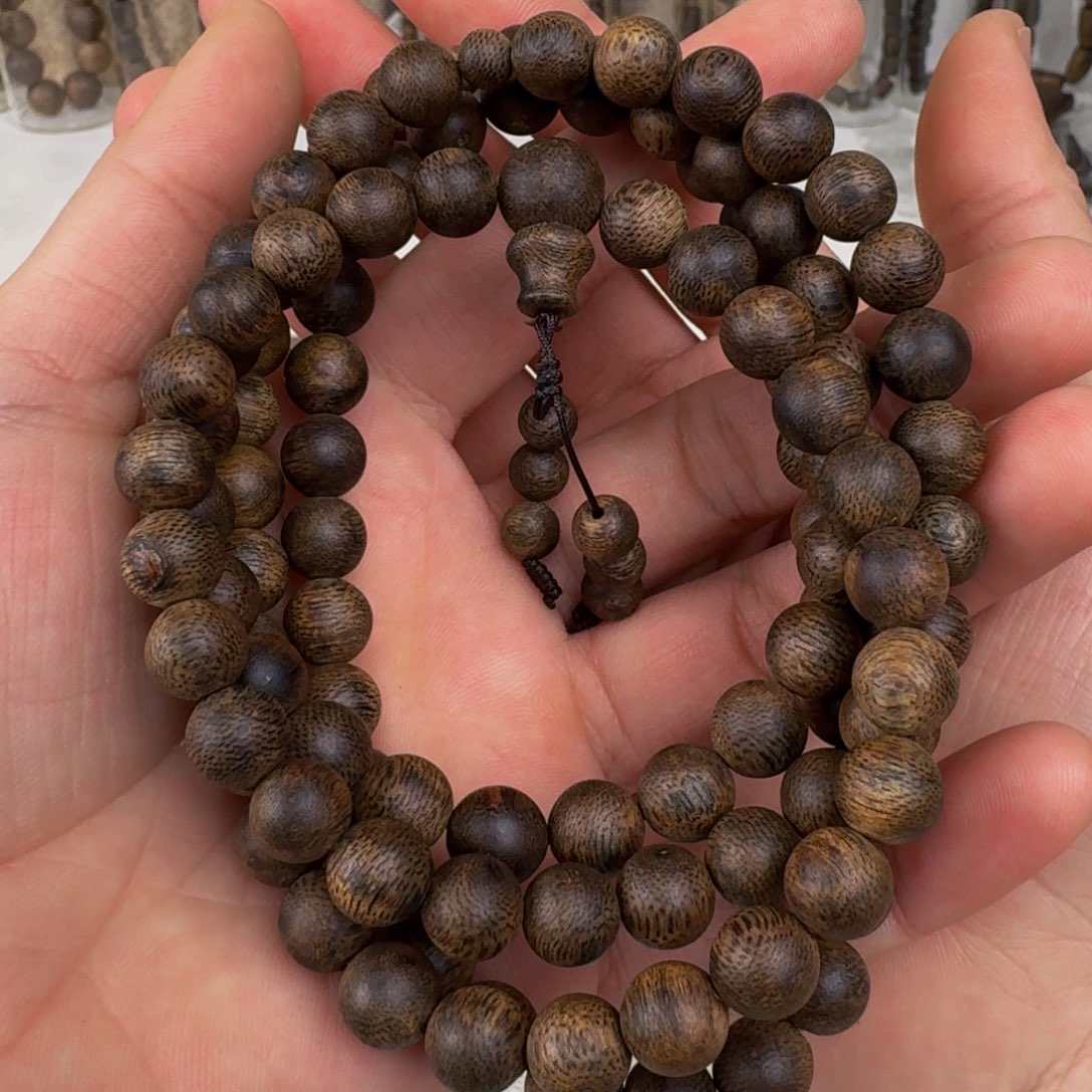 沉香手串棋楠沉香金沙叶九九沉圆珠卡9保38克手串