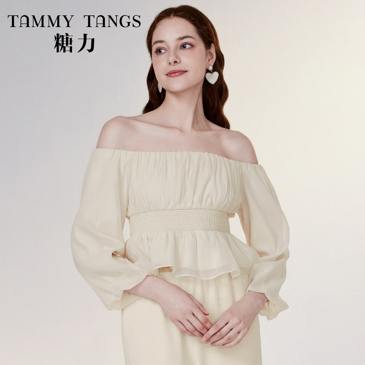 【千金专属】糖力仙气长袖打揽一字肩上衣女TWRCS52258