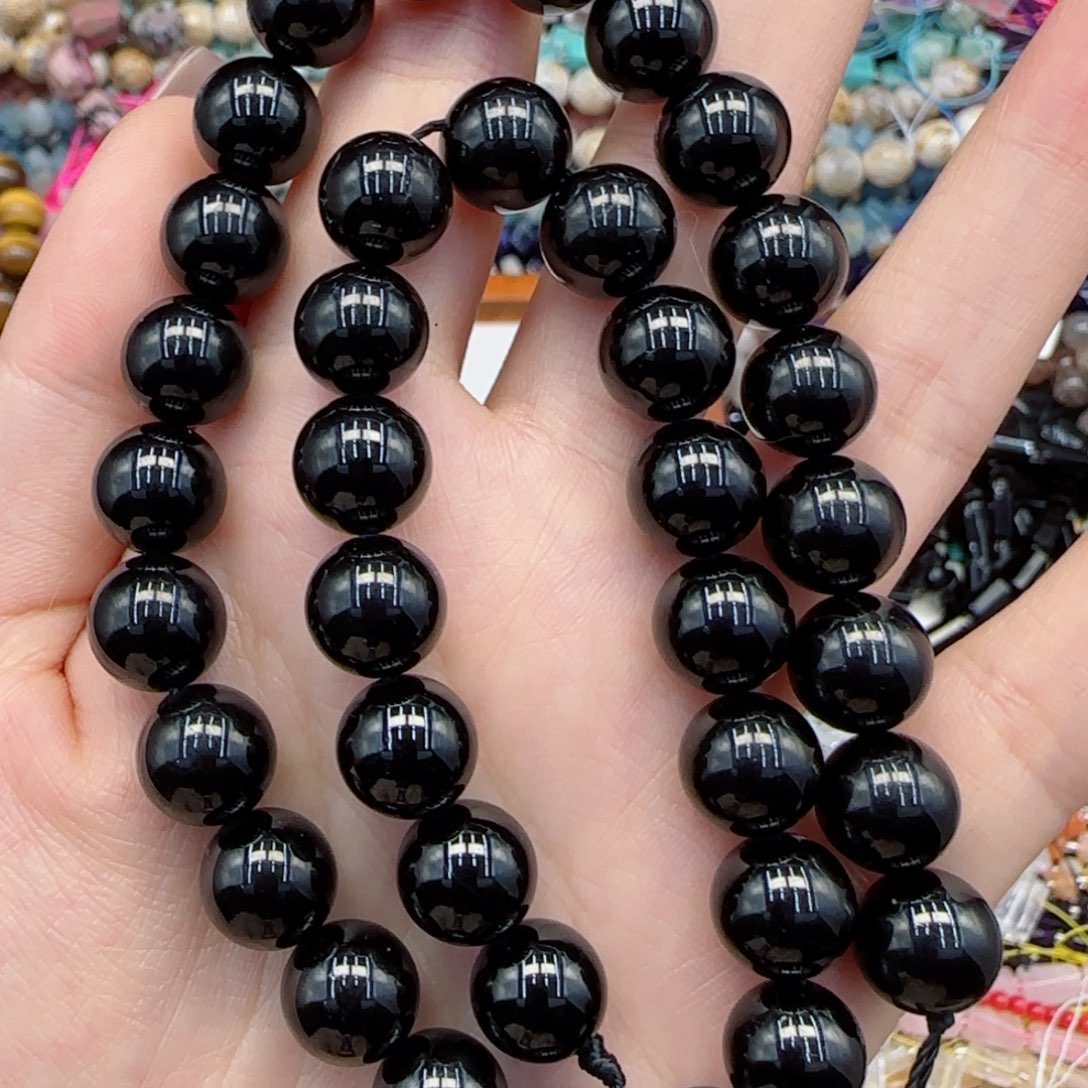 玛瑙/玉髓未镶嵌珠宝半成品一级黑碧玺一条卡十