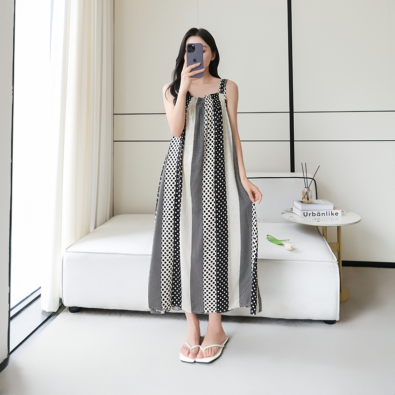 加长版吊带棉绸连衣裙夏季女薄款人造棉度假风家居裙子时尚可外穿