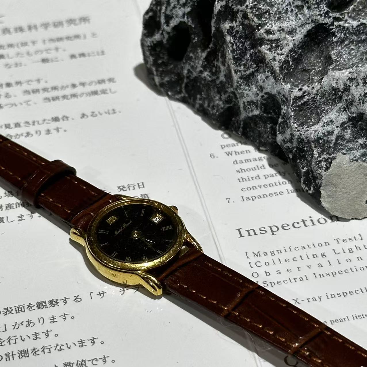 复古精致手表棕皮带黑盘 石英 表盘22.5mm G3411