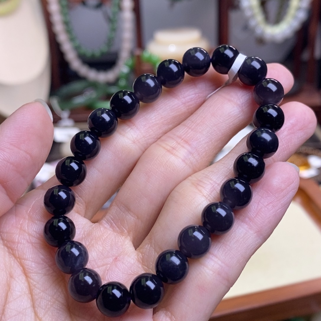 和田玉烟紫帝王紫手串8MM未镶嵌