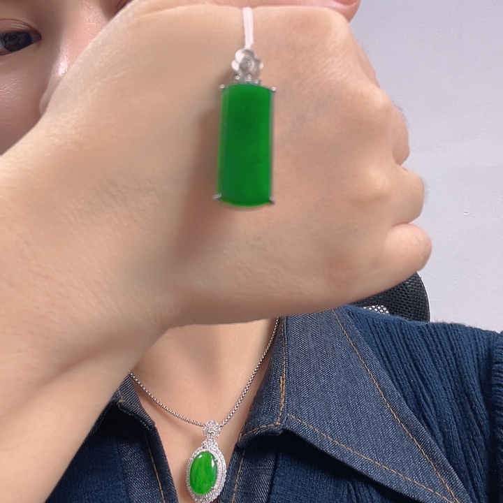 虾***演翡翠银S925镶嵌吊坠(不含链)