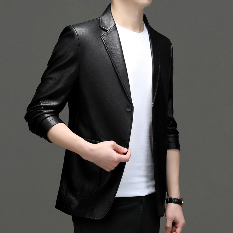 海宁皮衣男士商务休闲时尚帅气春秋百搭西服款男装皮衣外套2330