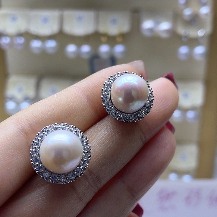 银S925镶嵌淡水珍珠耳饰