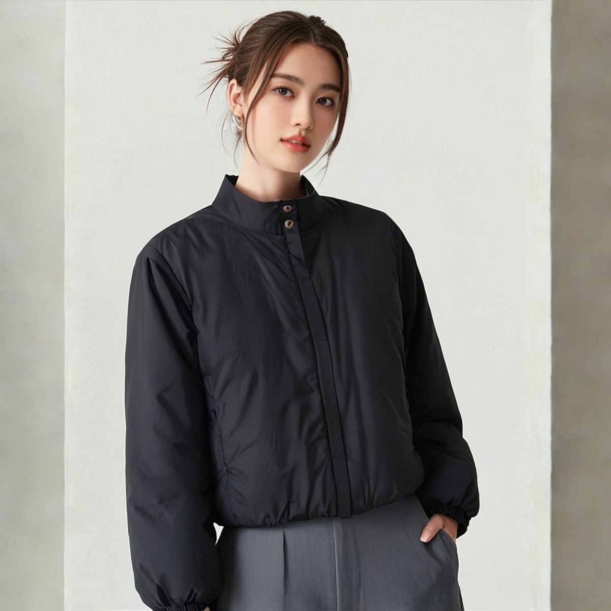 JW-【贴心小蚕丝服】柞蚕丝女士秋冬2025新款上衣户外休闲立领时尚