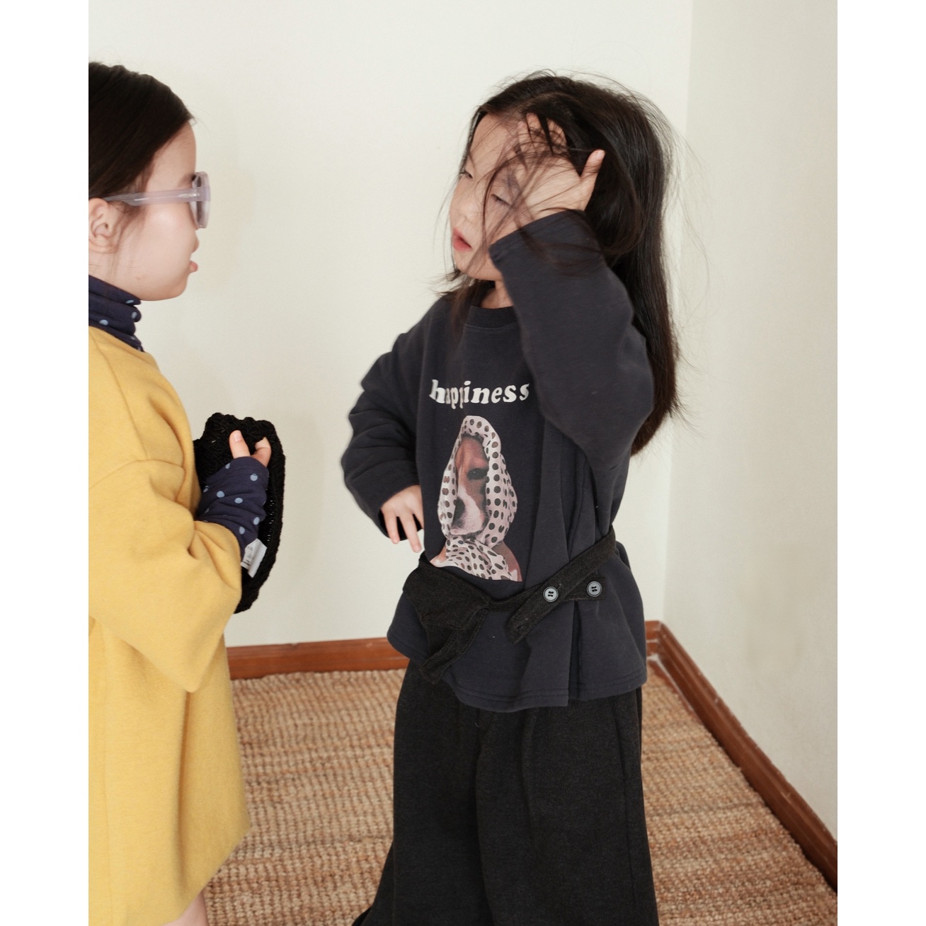  KidsOnTheMoon  狗头加绒卫衣 呢料裤子 女童套装