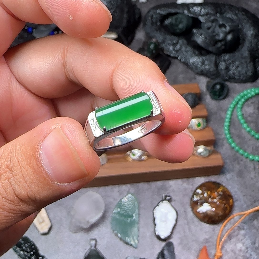 无***仙翡翠银S925镶嵌戒指