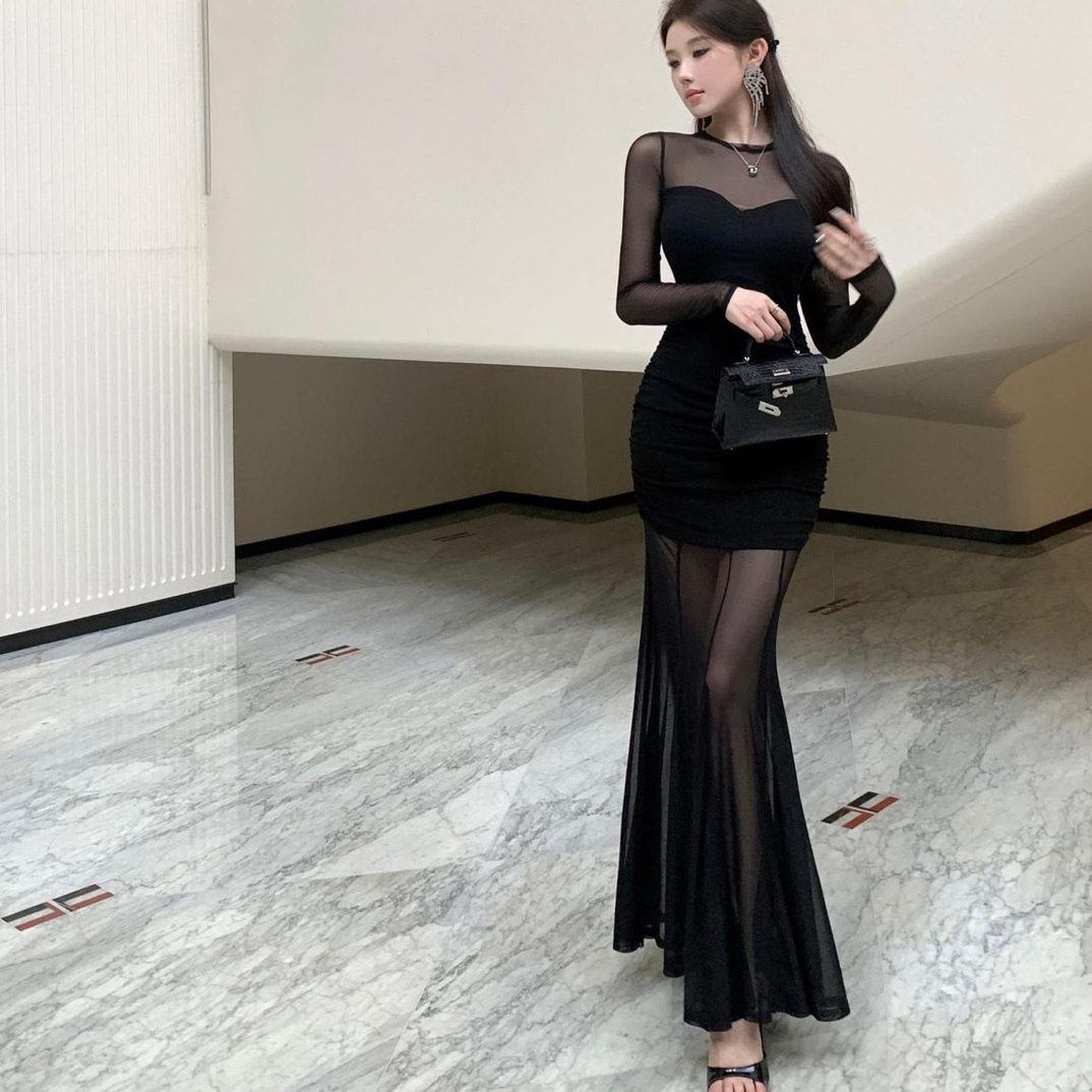 （老三专属）长袖连衣裙子女春季辣妹收腰显瘦性感包臀鱼尾裙长裙