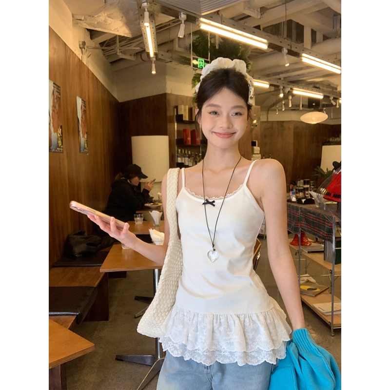 蝴蝶结蕾丝吊带背心女早秋内搭设计感小众百搭绝美外穿纯欲上衣