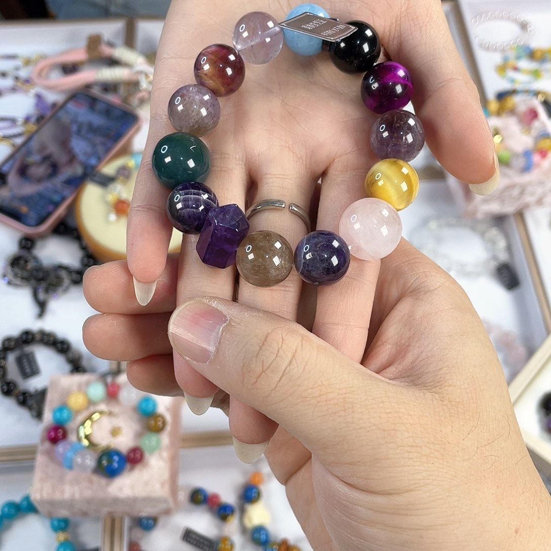 水晶手链银S925镀金镶嵌