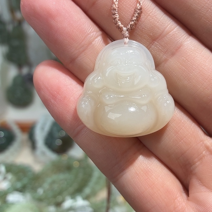 可***o和田玉未镶嵌颈饰藕粉卡30佛公挂件