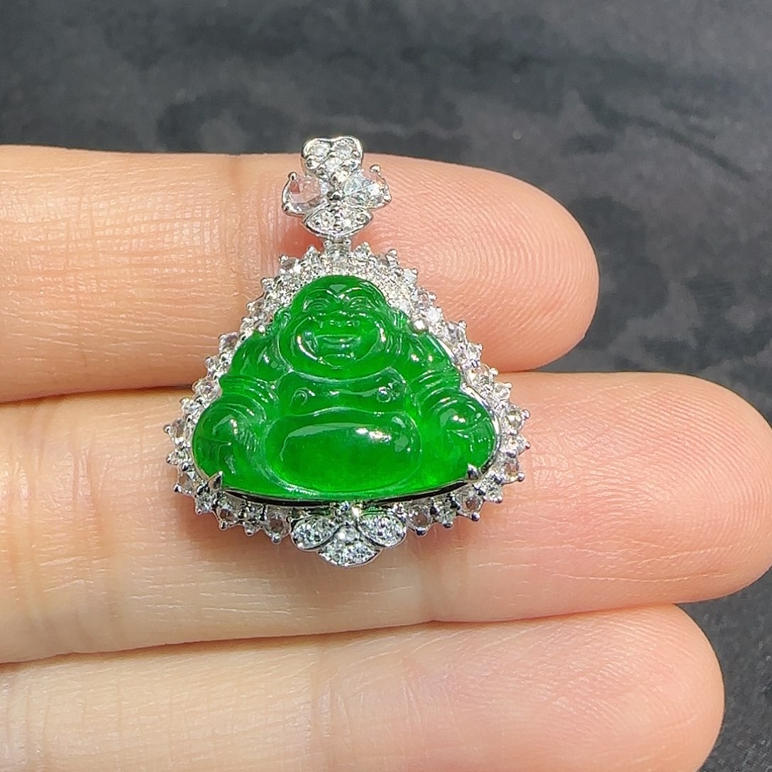 翡翠吊坠(不含链)18K金镶嵌