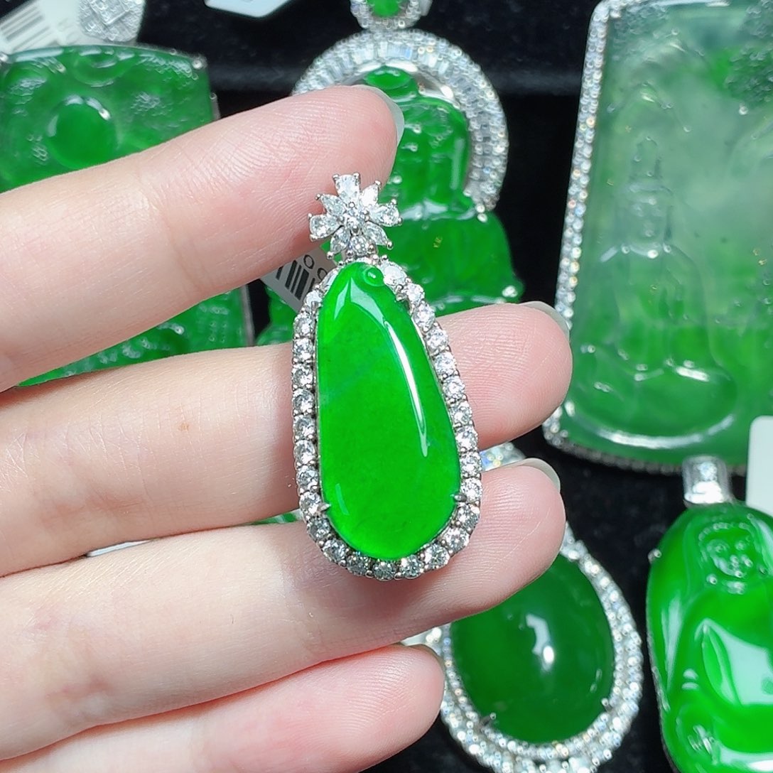 翡翠银S925镶嵌颈饰天然A货翡翠