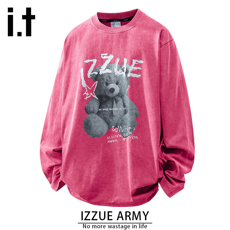 i.t izzue美式纯棉字母男士圆领T恤秋冬款时尚宽松百搭长袖男X