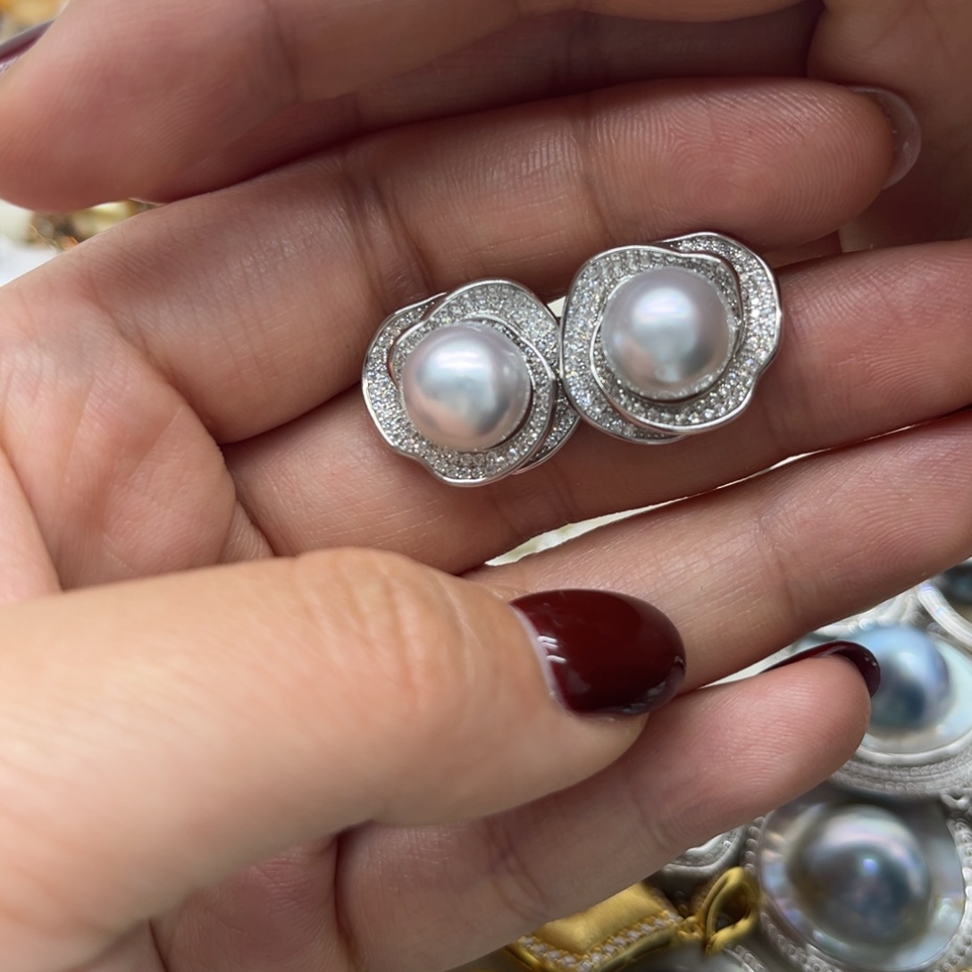 耳饰海水珍珠银S925镶嵌