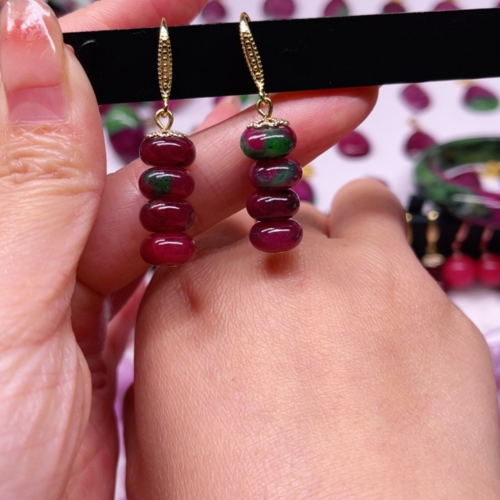 耳钩银S925镶嵌红宝石