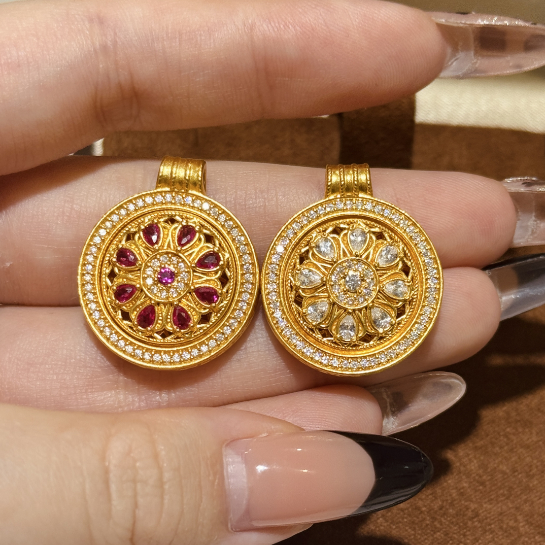 足金999转动凤羽罗盘点钻吊坠（可送编绳）送女生圣诞