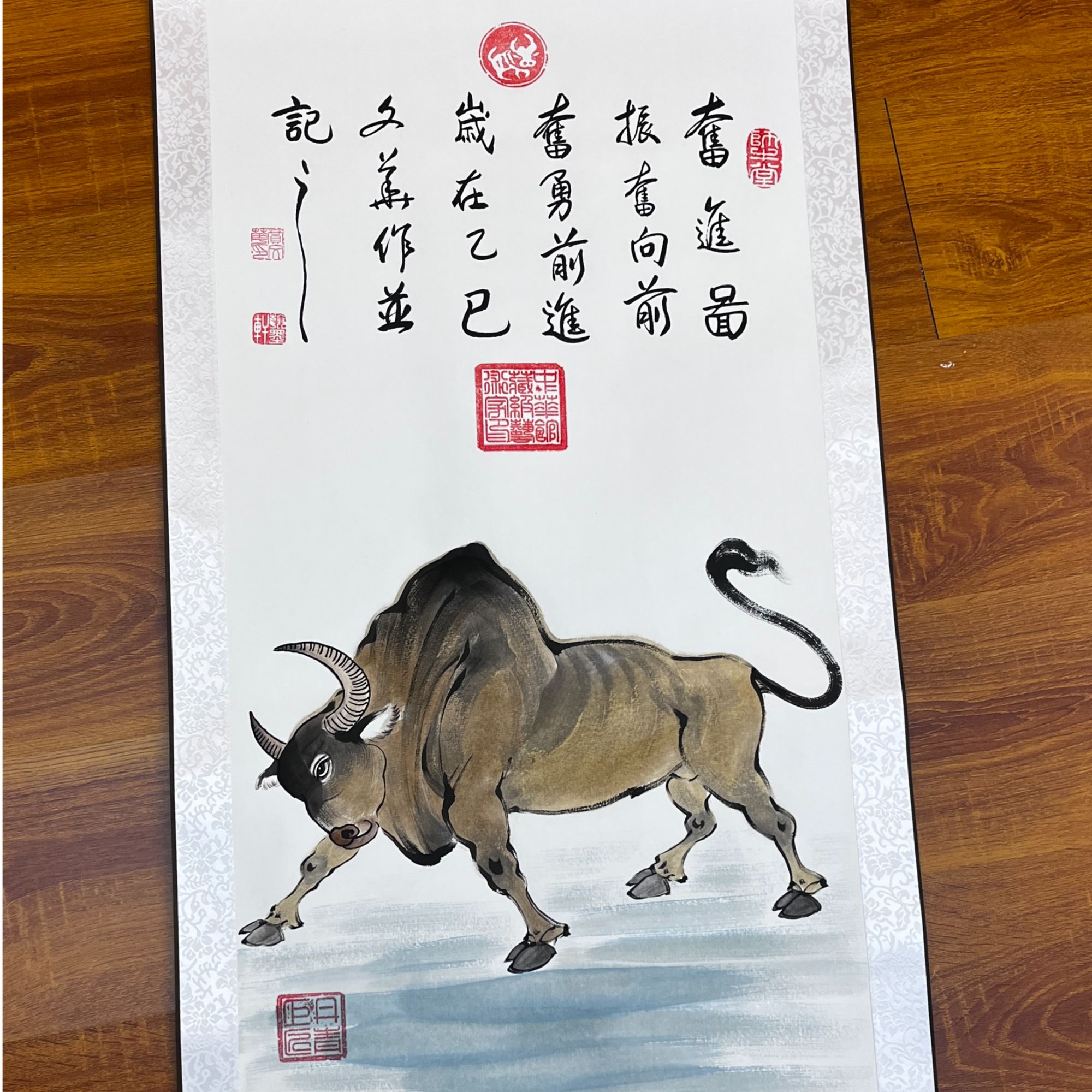 贾文华老师国画手绘作品 奋进图  三尺