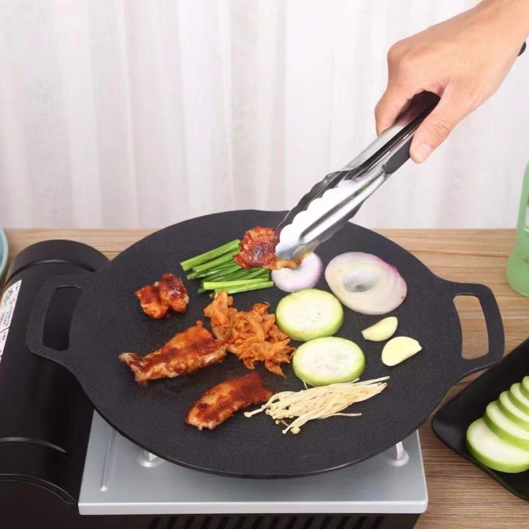 烤盘麦饭石煎锅双耳烤肉锅露营烧烤盘户外铁板烧煎盘多用途