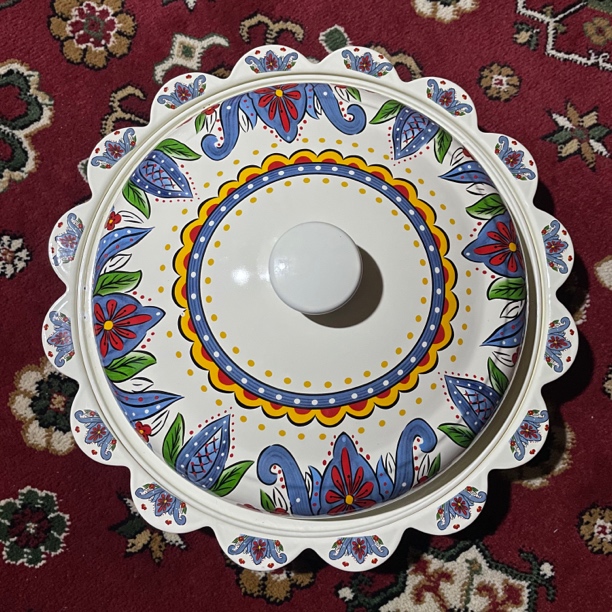 搪瓷珐琅盘子手工陶瓷珐琅彩手绘太阳锅大盘鸡精致餐具带盖餐盘