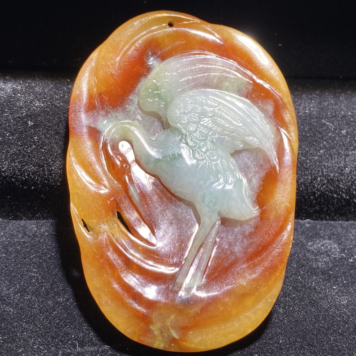 天然A货大马坎水三彩翡翠“鸿运当头”56-37.7-8.1mm