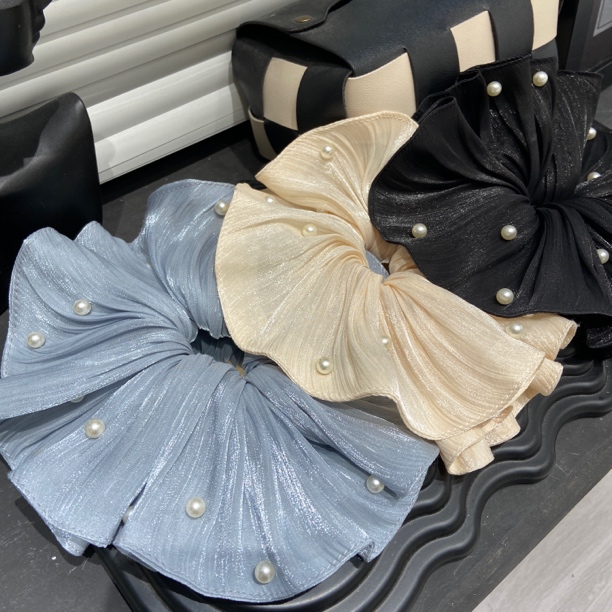 E4139超仙大肠圈超大号珍珠网纱21cm高级感2025新款春秋头花头绳