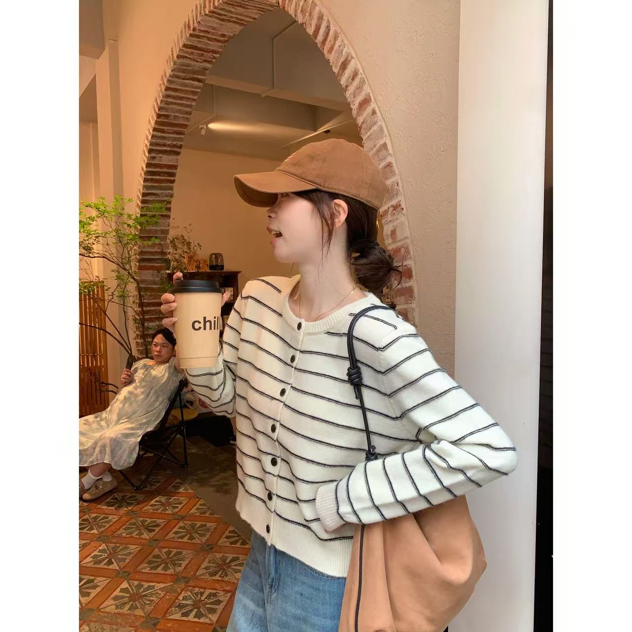 【C·Cai】慵懒风圆领单排扣简约长袖6057#秋冬小众百搭宽松显瘦上衣