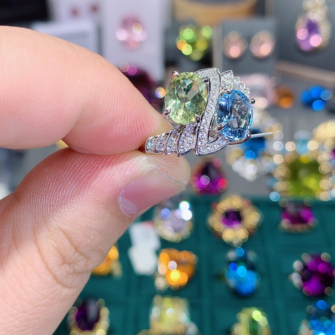 海蓝宝石戒指9K金镶嵌戒指