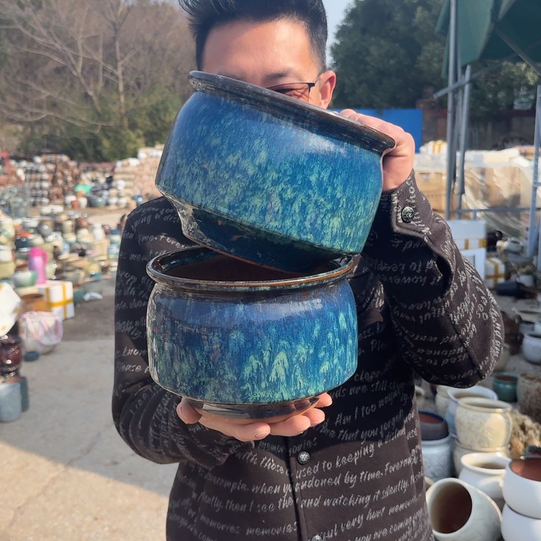紫砂花盆口20高15（两个拼雪花定制