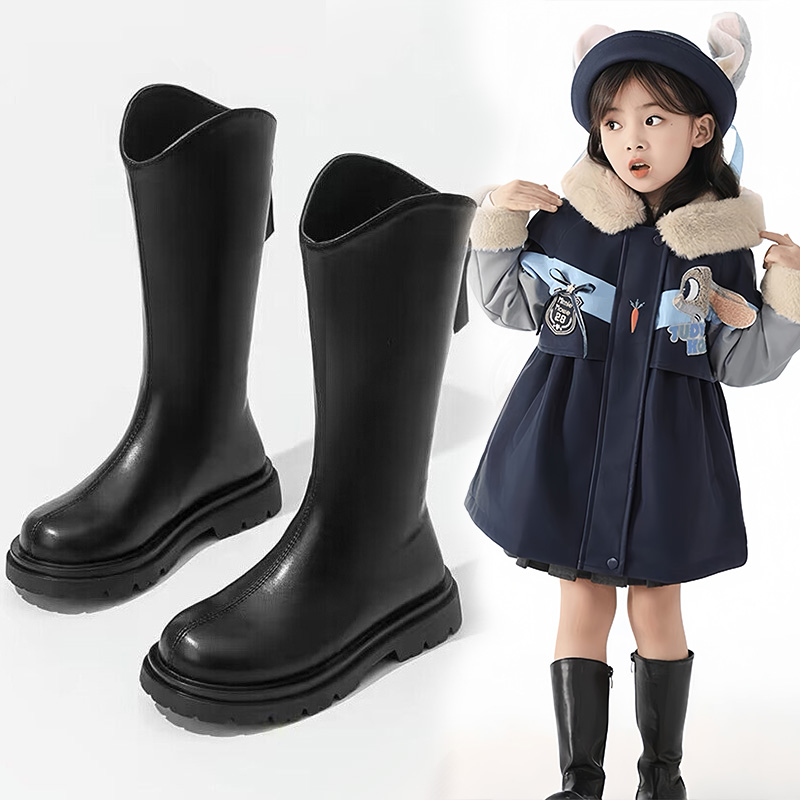长筒靴女童2025新款小个子高筒靴英伦骑士靴秋冬加绒显瘦百搭