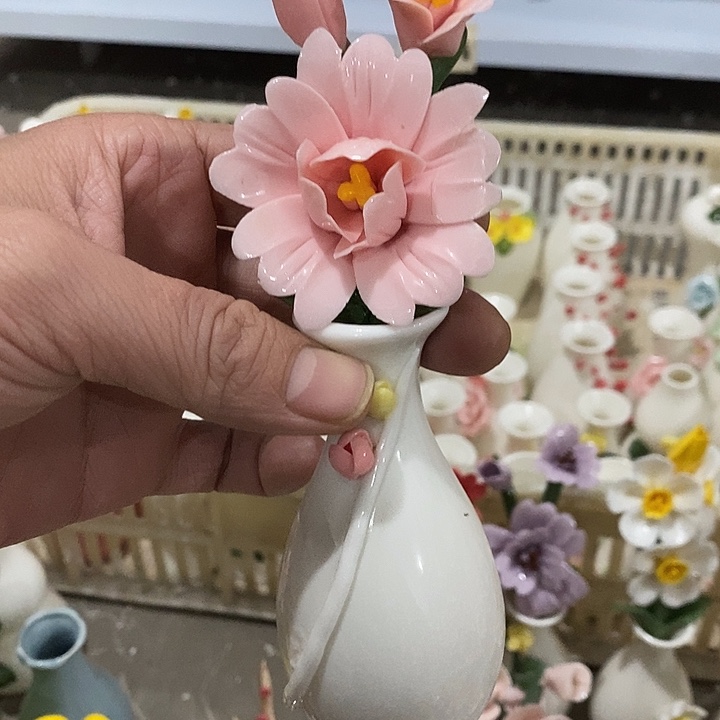 瓷片纯手工陶瓷花摆件瑕