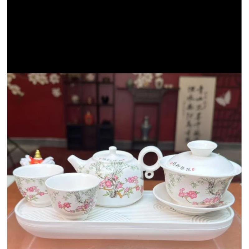 杨柳依依盖碗+一壶+两杯手工茶具 2439