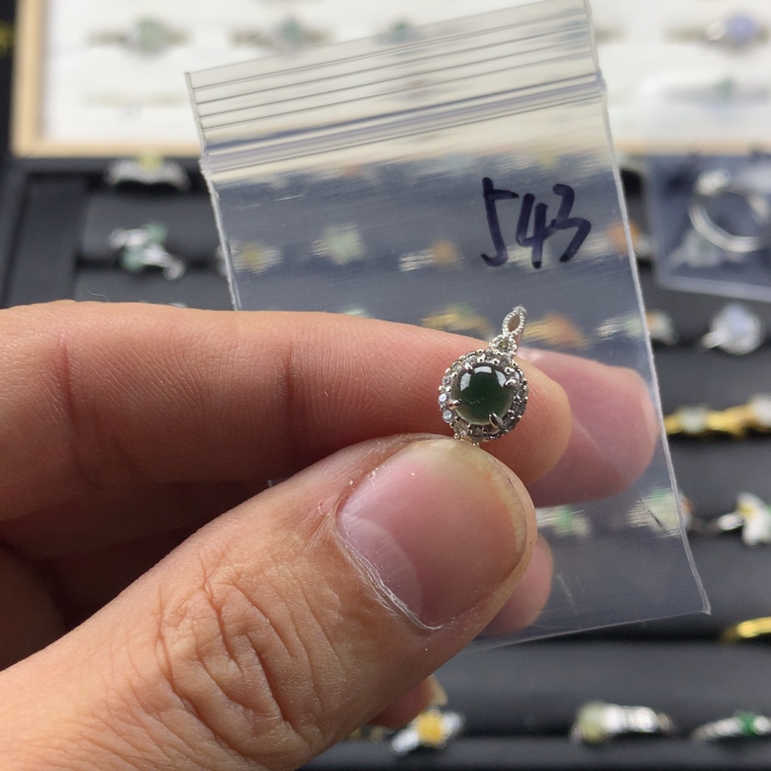 翡翠银S925镀金镶嵌戒指543