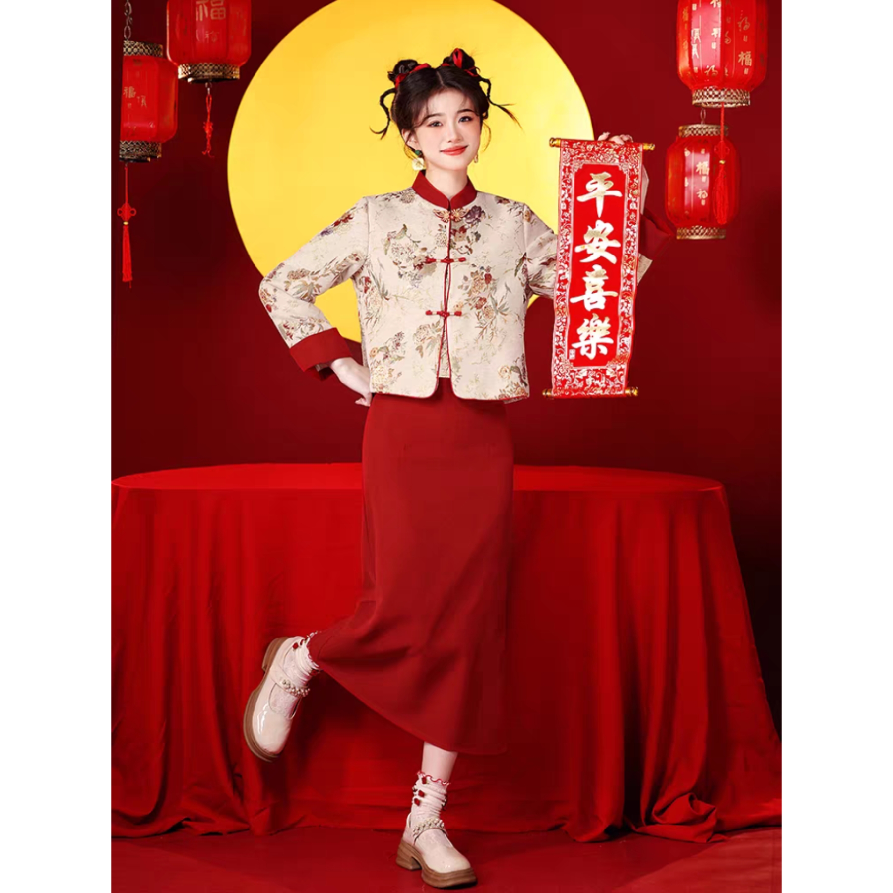 新年战袍过年拜年服女冬季旗袍敬酒汉服唐装新中式女装订婚连衣裙